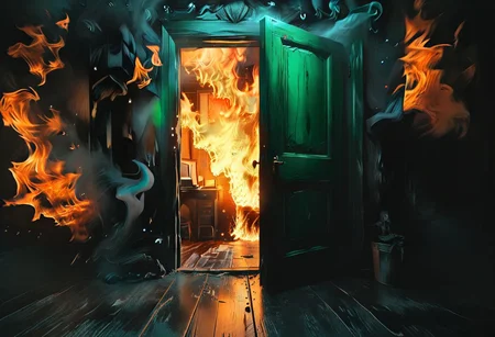 <lora:flame silhouette:1>, <lora:flame:1>, flame,
burning office green door, office,
graphic style of novel comics, perfect hands, 2d,
8k, hyperrealism, masterpiece, high resolution, best quality, ultra-detailed, super realistic, Hyperrealistic art, high-quality, ultra high res, highest detailed, lot of details, Extremely high-resolution details, incredibly lifelike, colourful, soft cinematic light,
