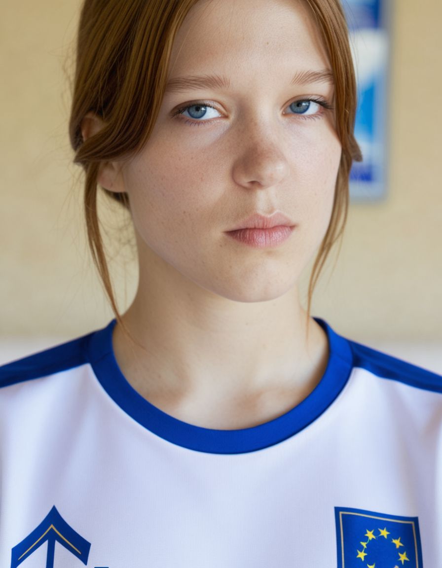 score_9, 1girl, solo, lea seydoux,  france soccer shirt, upper body shot, bedroom, bokeh  <lora:dmd2_sdxl_4step_lora_fp16:1> <lora:leaseydoux-bl16:1>