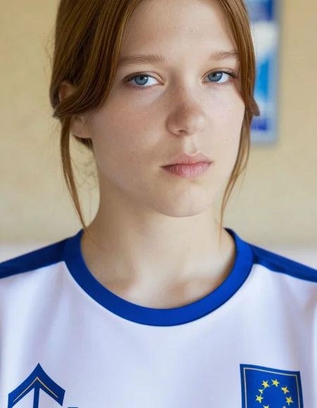 score_9, 1girl, solo, lea seydoux,  france soccer shirt, upper body shot, bedroom, bokeh  <lora:dmd2_sdxl_4step_lora_fp16:1> <lora:leaseydoux-bl16:1>