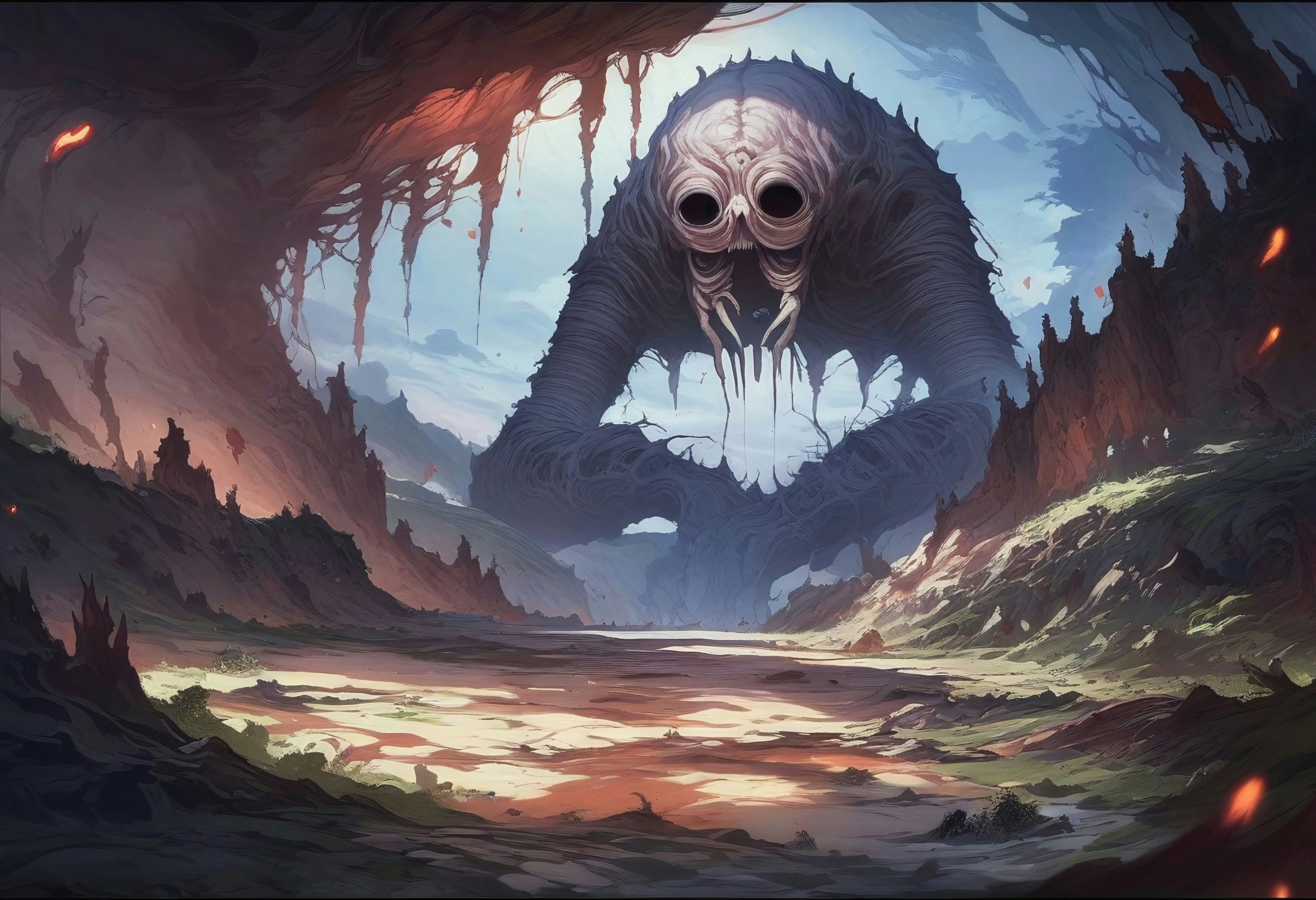 score_9, score_8_up, score_7_up, 1girl, Dixit Card Generator page, dark fantasy landscape, (Framed with shades of deep brown and light violet), creepy, ArsMJStyle, by advntr, dreamy
