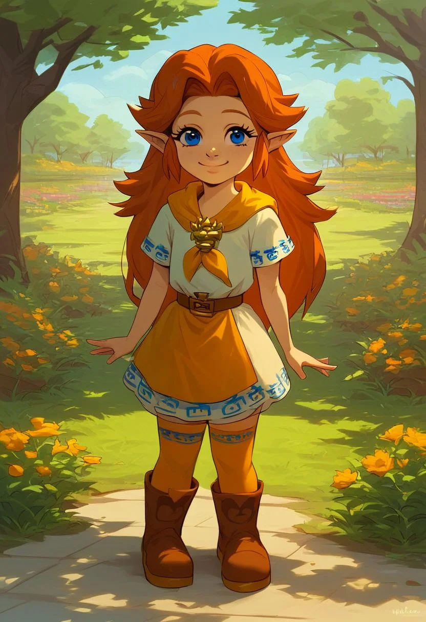 (((score_9, score_8_up, score_8, solo, female, malon, short sleeves, boots, belt, malon dress, malon skirt, brown belt, yellow neckerchief, orange long stockings, female, cute, cub, young cub, young))), (((eye lashes, brown hair, blue eyes))), (masterpiece, best quality, hires, high resolution:1.2), rating_explicit, detailed background, (((garden, tree, outdoors, grass, orange long stockings))), (((smile, suggestive, looking at viewer))) (((laying on grass, side, orange long stockings})), (((female, solo))),