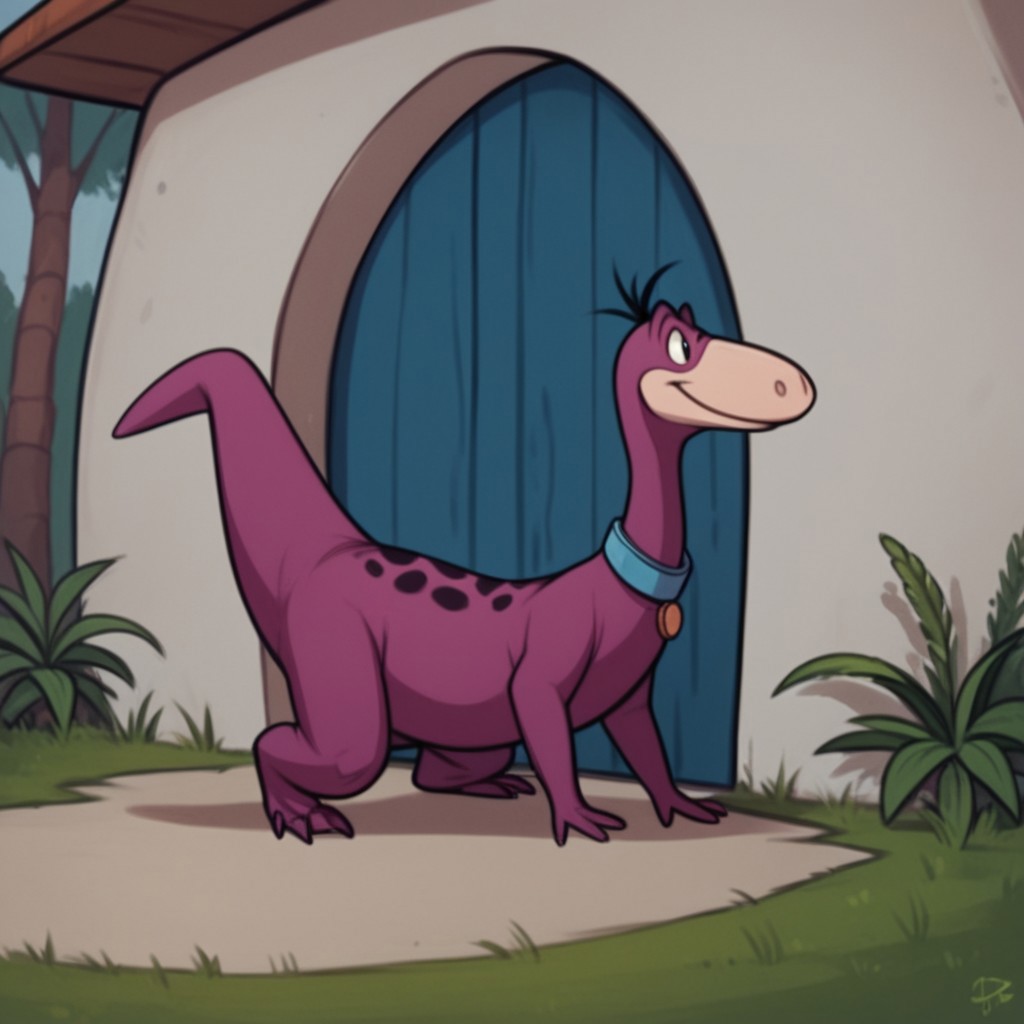 score_9, score_8_up, score_7_up, score_6_up, score_5_up, score_4_up, source_furry, dinofs, semi-anthro, male, purple skin, dinosaur, blue collar, outside, all fours, standing