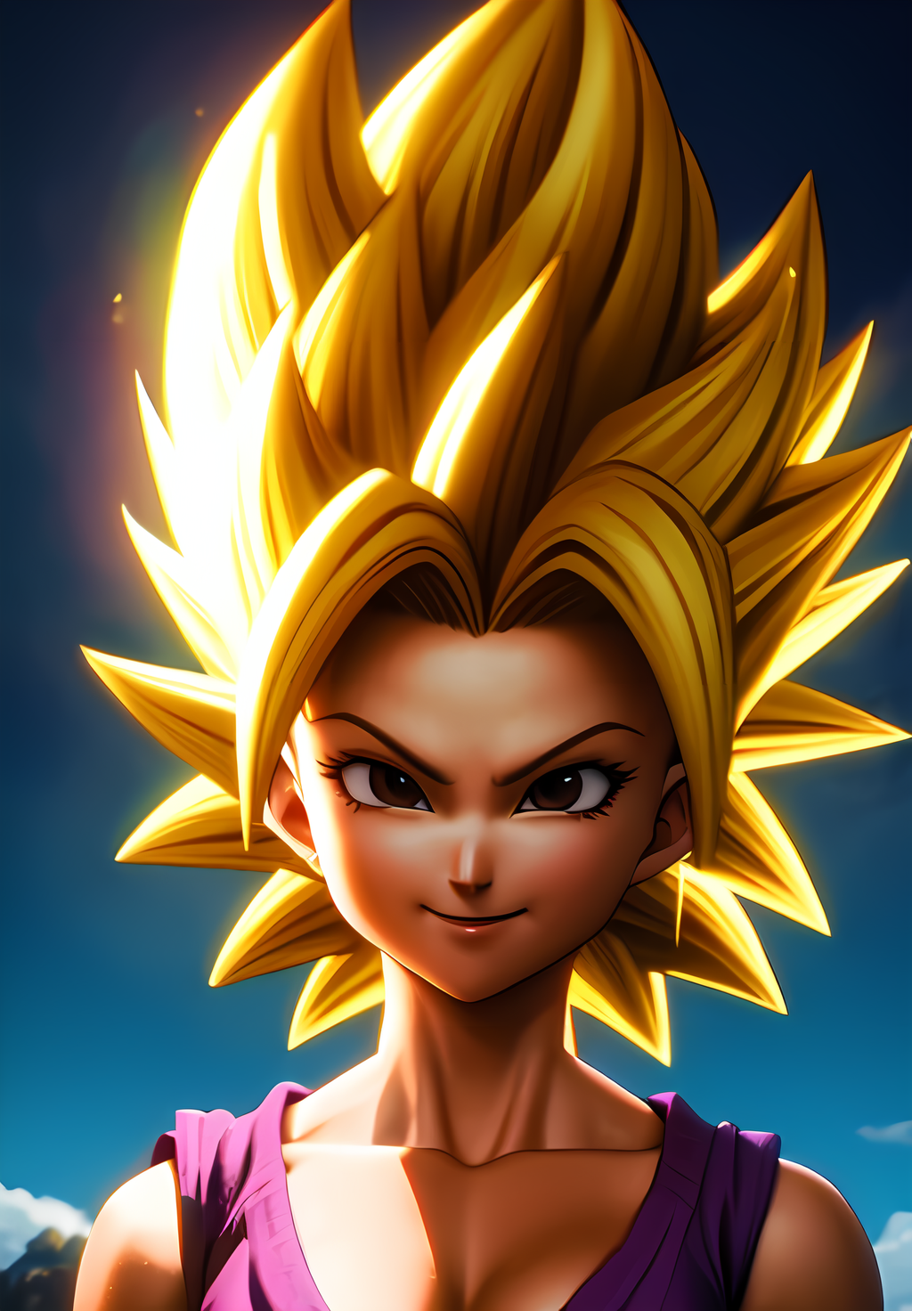 (Photo:1.3), highdetail, <lora:Caulifla:0.8>, Caulifla, 1girl, solo, super saiyan, blonde hair, aura, thunder, sardonic smile, (acclaimed, alluring, captivating, exciting, gorgeous, striking:1.3), (trending on artstation:1.3)