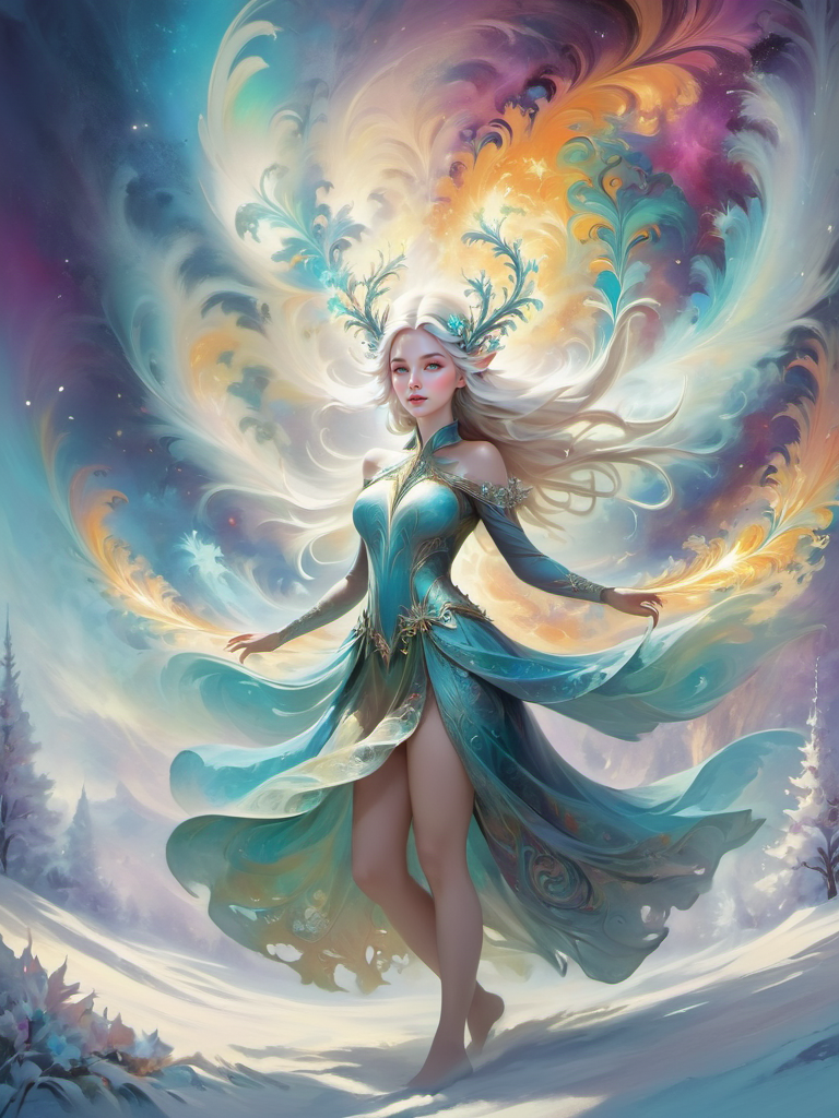 ethereal fantasy concept art of  abstract fractal, ghost frost elemental, polar village, polar lights, <lora:ElvenGrass:1.0> . magnificent, celestial, ethereal, painterly, epic, majestic, magical, fantasy art, cover art, dreamy