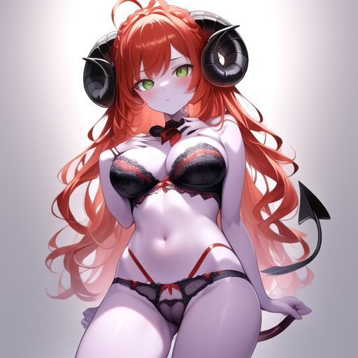 masterpiece, best quality, 1girl, solo, <lora:Valkyrie-SD-000009:0.8> v4lkyr1e, demon tail, black underwear, bra, crotchless panties,