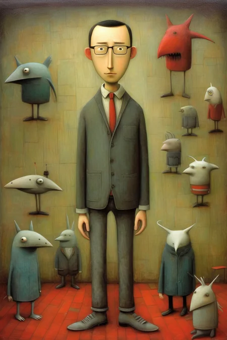 <lora:Shaun Tan Style:1>Shaun Tan Style - painting of Shaun Tan in modern clothing