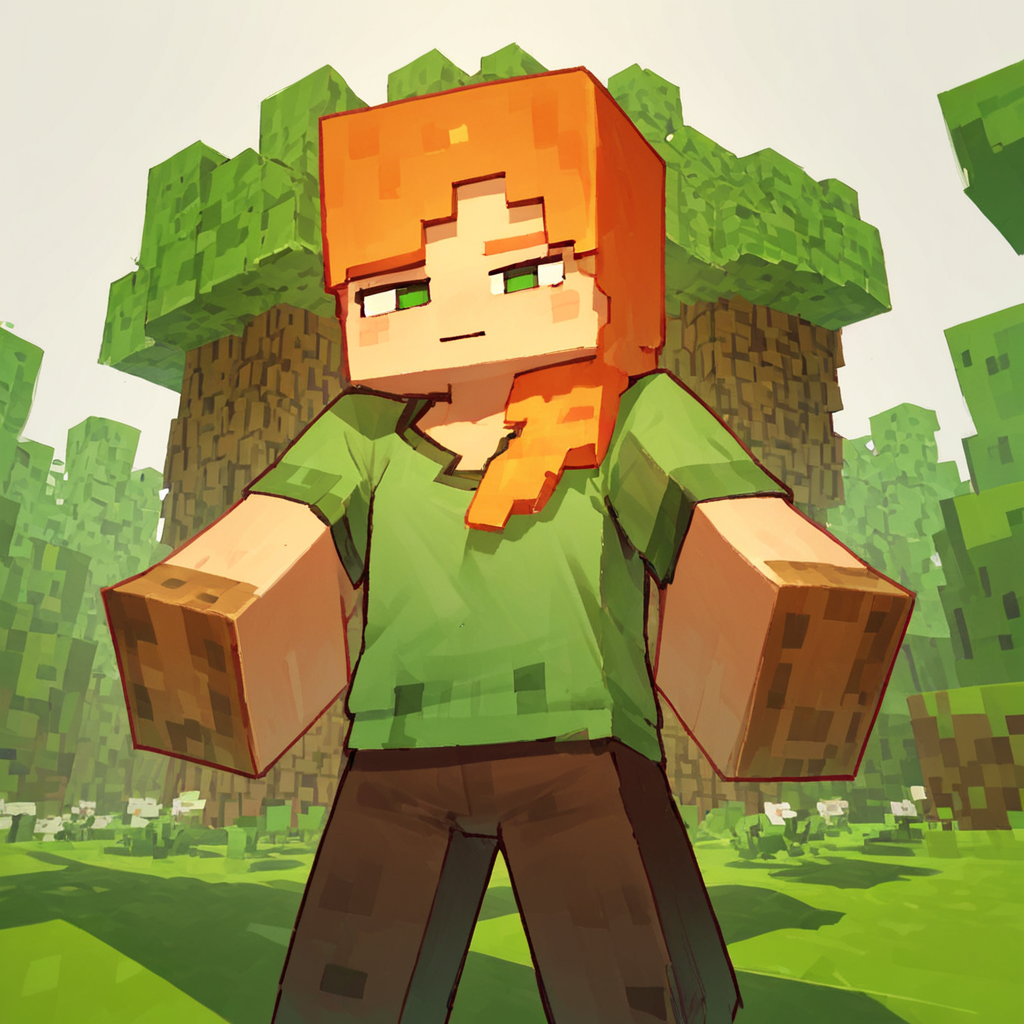 score_9, score_8_up, score_7_up, score_6_up, score_5_up, score_4_up, source_anime,  mcAlex, minecraft, orange hair