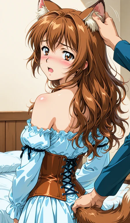 <lora:et-pet:1>et-pet,
grab  tail,
1girl, solo,
animal ears, tail, long hair, blush, brown hair, 
open mouth, animal ear fluff, skirt, brown eyes, looking at viewer, bare shoulders, looking back, corset, long sleeves, headpat, shirt,
from behind,
torogao:1.5, 
silva:1.5, drooing:1.5, 
orgazm:1.5, cumming face:1.5,
nsfw,
1990s (style),
anime coloring:2,
masterpiece, beatuiful face, best quality,
white bed,