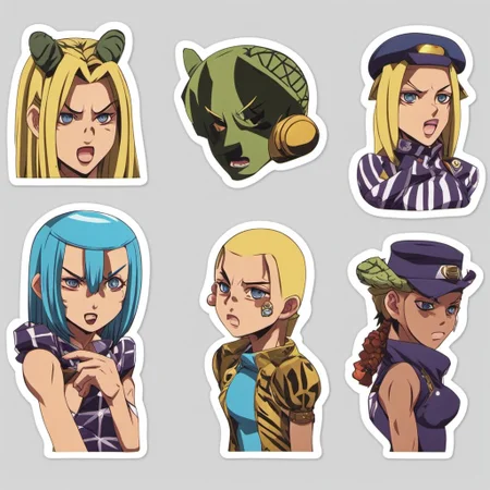 Cool Kid StickerSheet <lora:SDXL-StickerSheet-Lora:1>, Very detailed, clean, high quality, sharp image, jojoso style <lora:SDXL-jojoso_style-Lora:1>, Saturno Butto