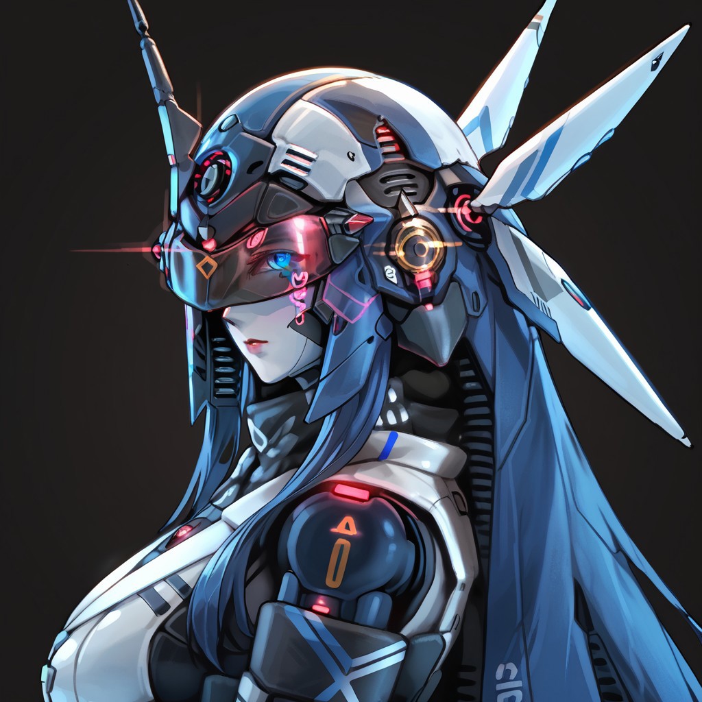 uaf-character, |||, science fiction, uaf_neuko, helmet, upper body, from side, uaf_red_blue_ilumination, robot, simple background, humanoid robot, black background, no humans, android, uaf-portrait, solo, 1girl, mecha, glowing, 80swa, Expressiveh, score_9,score_8_up,score_7_up,  8k, hd , ultra realistic, hyper realistic, detailed face, natural huge breasts, beautiful woman's face, <LoRA: uafPortraits-000110>, <LoRA: uaf Wt: 1>, pureerosface_v1, (PureErosFace_V1:0.8)