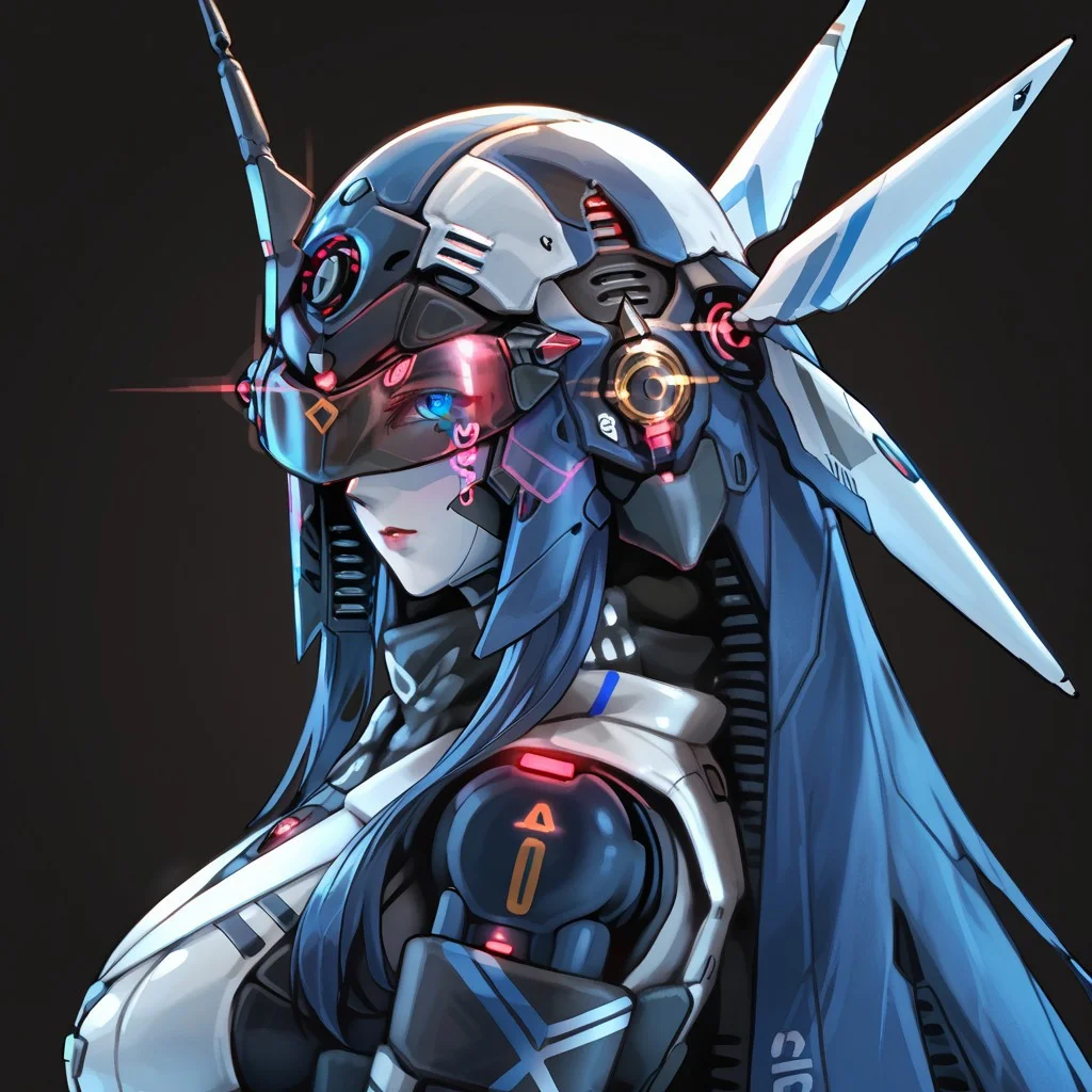 uaf-character, |||, science fiction, uaf_neuko, helmet, upper body, from side, uaf_red_blue_ilumination, robot, simple background, humanoid robot, black background, no humans, android, uaf-portrait, solo, 1girl, mecha, glowing, 80swa, Expressiveh, score_9,score_8_up,score_7_up, 8k, hd , ultra realistic, hyper realistic, detailed face, natural huge breasts, beautiful woman's face, <LoRA: uafPortraits-000110>, <LoRA: uaf Wt: 1>, pureerosface_v1, (PureErosFace_V1:0.8)
