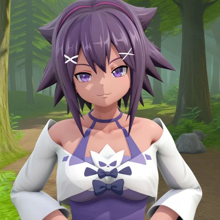 high quality, absurd resolution, 4k, score_7_or_higher, good eyes, vivid image,
1girl, himari_digimon, tan skin, purple hair, purple eyes, forrest, digital artifacts, large capacitors,