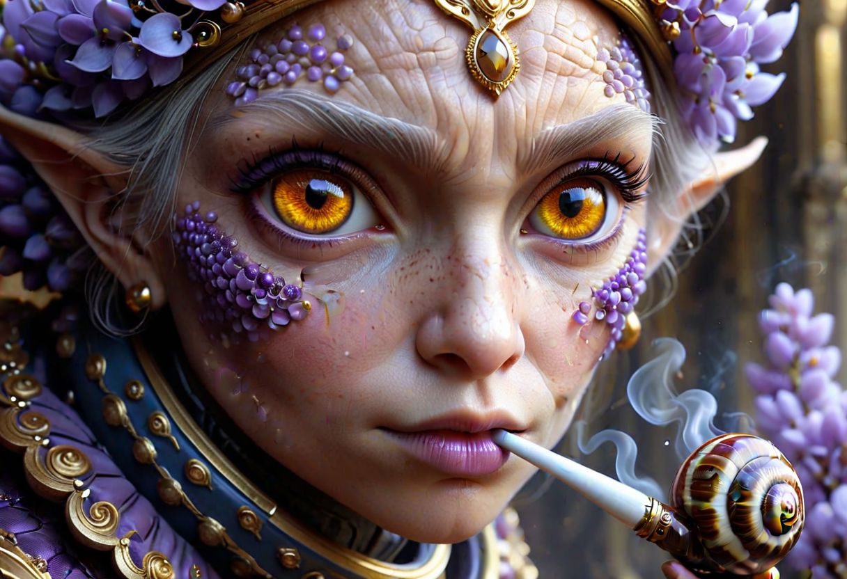 (full body shot), ((an old woman siting in an intricate spacesuit smoking a pipe and blowing out many huge smoke rings)), (A giant snail|octopus attacking), intricate, (old:1.7), by Moebius and H. R. Giger and Stefan Martiniere and Tomer Hanuka,  hyper detailed, award winning on artstation.com,(intricate details, masterpiece, best quality:1.4), looking at viewer, dynamic pose, wide angle view, dense fog, Different shades of wisteria and grape, embellished with gold decoration, fractal art, in the style of nicola samori, Intense gaze, Bright... ,Model, expression, anthro, Rainbowiridal palette eyes, Shiny..., Bright..., Intense gaze, Fire dragon eyes, Amber cat eyes, Anthro... woman, Genetically modified..., facial expression
