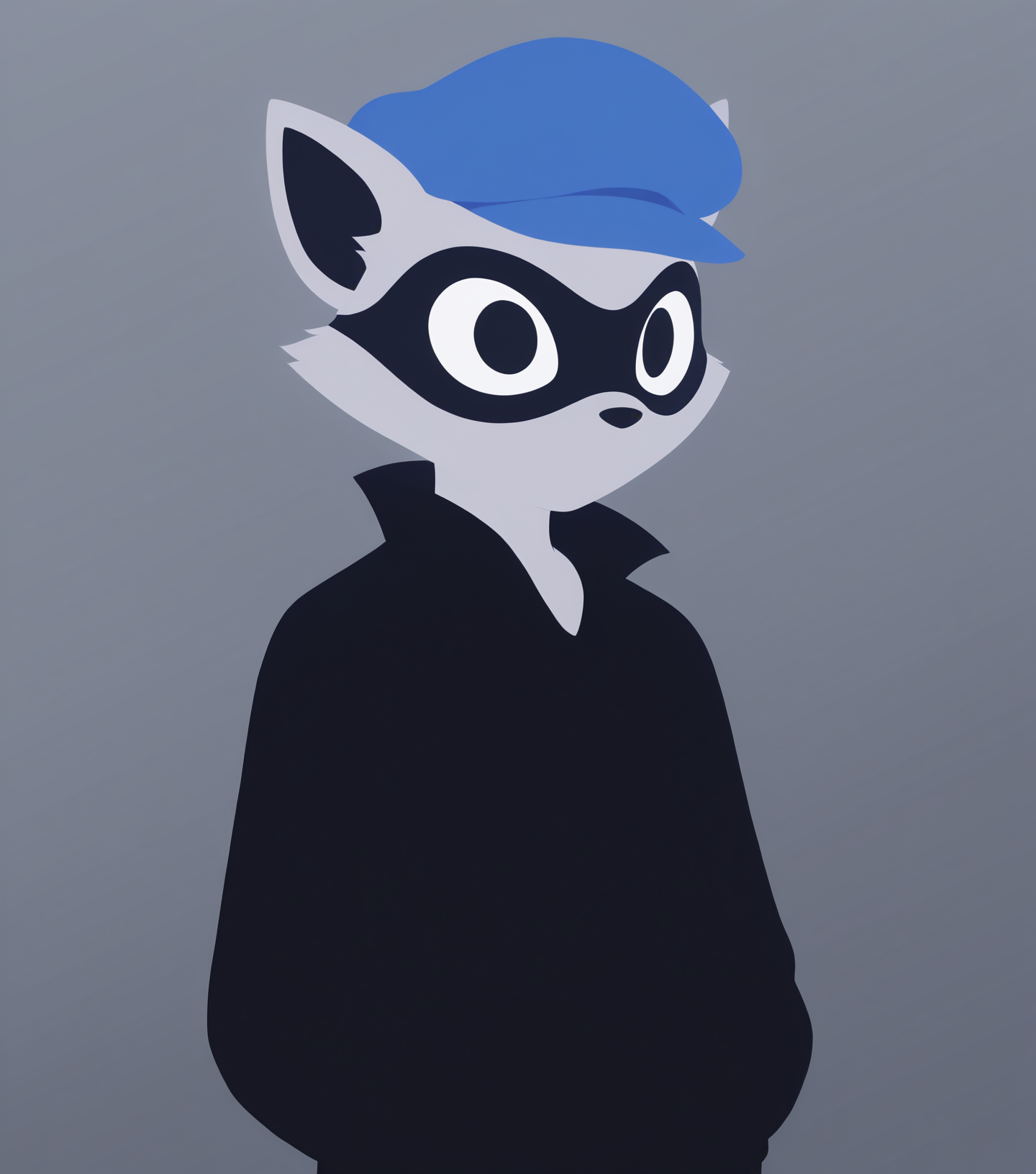 masterpiece, best quality, amazing quality, <lora:Soft_glow_buns:0.8> s0ftgl0w, minimalism, Sly Cooper, lean, raccoon, grey and black, thief mask, blue cap, 1boy, masterpiece, best quality, amazing quality