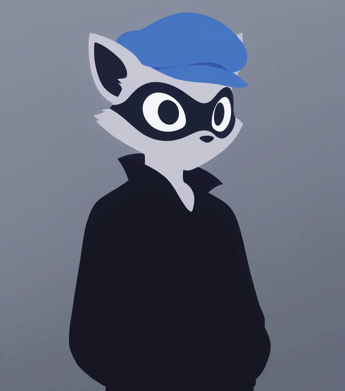 masterpiece, best quality, amazing quality, <lora:Soft_glow_buns:0.8> s0ftgl0w, minimalism, Sly Cooper, lean, raccoon, grey and black, thief mask, blue cap, 1boy, masterpiece, best quality, amazing quality