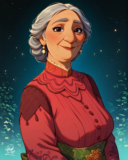 1woman, solo, gilf, mature woman, grey hair, upper body, <lora:Abuera Alma MadrigalPDXL_v1:0.8>Abuera Alma MadrigalPDXL, red dress, looking at viewer,, <lora:Expressive_H:0.8> Expressive_H<lora:J_cartoon:0.8>j_cartoon score_9, score_8_up, score_7_up,