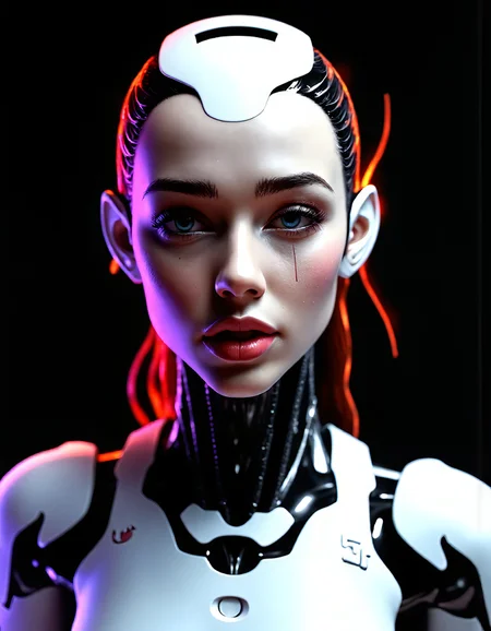 digital painting , abstract style patchwork of a Famale (cybernetic:.71) (combat cyborg), anodized metal body, feminine, (it is a cybernetic light combat skeleton designed for infiltration, ghost in the shell, cyberpunk:.55), beautiful, attractive, symmetry, <lora:ral-andzdalmn:0.8> (ral-andzdalmn, anodized metal body componants:1.0), radiant, positive emotional, epic composition, atmosphere, quality, contemporary, illustrious quality, fabulous colors, (black background:1.1), ("cyberware lines embedded in her face":.85), (alive, centered shot, facing camera, direct eye contact, detailed eyes, cybernetic:1.1) . non-representational, colors and shapes, expression of feelings, imaginative, highly detailed, (AI weeping with somber reflections longing to be loved:1.1) + hyper details + concept futuristic style and ecorche style + cinematic lights + photo bashing + epic cinematic + octane render + extremely high detail + post processing + 8k + denoise, photorealism, cinematic rendering, ray tracing, highest quality, highest detail, Cinematic, Blur Effect, Long Exposure, 8K, Ultra-HD, Natural Lighting, Moody Lighting, Cinematic Lighting, hyper-realistic, vibrant, 8k, detailed, ultra detail, (eye contact:1.1).,
(depth of field)
mythp0rt,
nigiex.
. , amplifying the ethereal and futuristic ambiance of the scene. The overall composition feels cinematic, blending high fashion with a science fiction aesthetic., flat chest