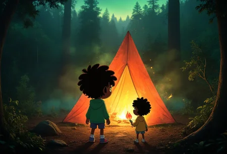 max (camp camp), dark fantasy theme, rainbow colored silhouette outline against a dark background,max (camp camp), 1boy, solo, human, male focus, curly black hair, curly tousled black hair, afro, dark skin, dark-skinned male, large eyes, round eyes, green eyes,small nose, triangular nose, pointed nose, beautiful forest horror, anime, magical fantasy, plasma pattern, dark lights
,epic, cinematic colors, masterpiece, detailmaximizer, midjourneyv6.1