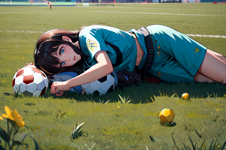 highly insanely detailed, masterpiece, top quality, best quality, highres, 4k, 8k, RAW photo, (very aesthetic, beautiful and aesthetic),  
(code_style,codestyle), 
<lora:CodeStyle (half generic class)_564920:0>, 
(1girl:1.3), 1other, 
grass,on soccer field,âââ
