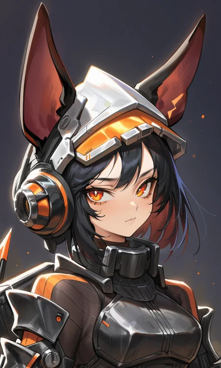 agoto, 1girl, solo, animal ears, black hair, helmet, standing, looking at viewer, orange eyes, upper body, portrait, 
masterpiece, best quality, very aesthetic, absurdres,
<lora:Agoto_xl:1><lora:Fixhands_anime_bdsqlsz_V1:1>