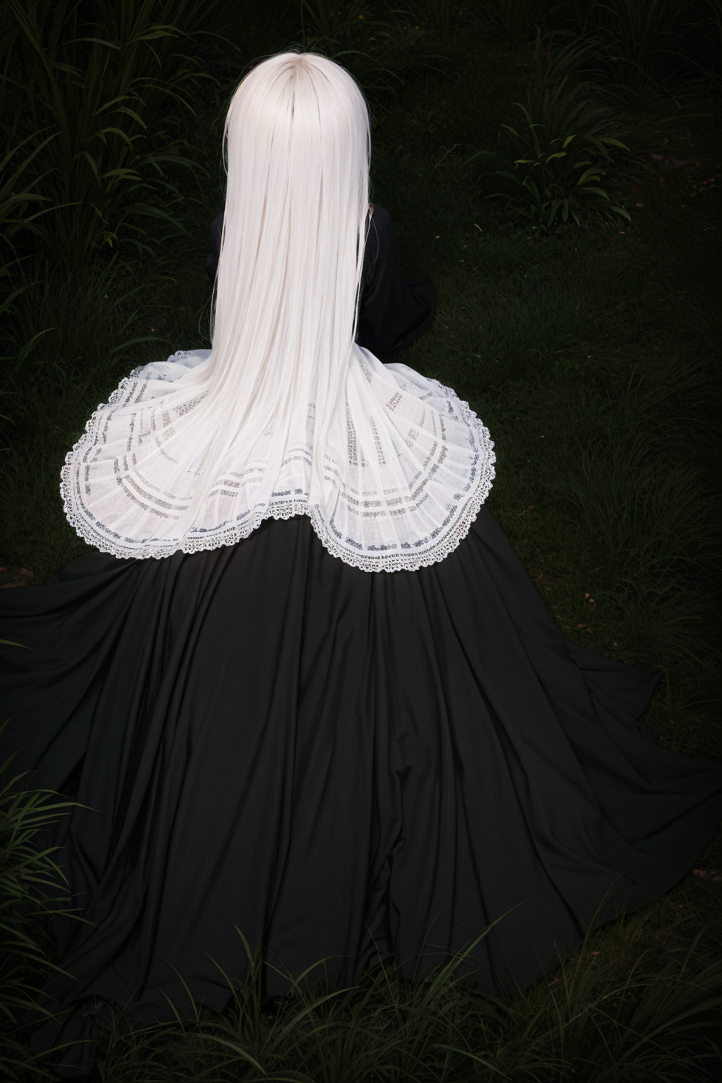 8k wallpaper,  best quality,masterpiece, ultra high res, raw photo, ultra detailed, beautiful and aesthetic, deep shadow, astonishing level of detail, (photorealistic:1.4),1girl,grass,lob,Ocean Blue Eyelet lace-up sundress with a scalloped hem and adjustable straps,depth of field, evening,Lying on the back, pretending to be a starfishlora:slg_v11:1>full body,