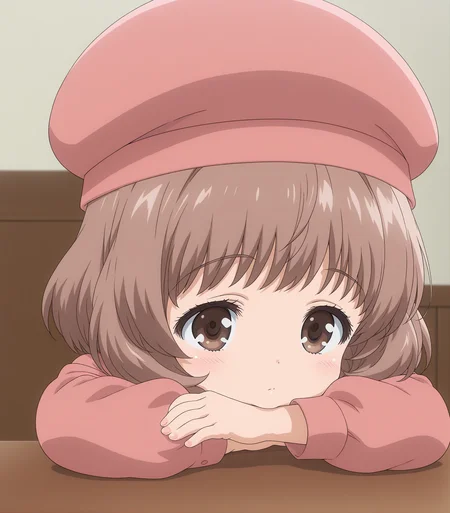 masterpiece,best quality,amazing quality,<lora:Amatsuka_Sakura_IS:1>,AmatsukaSakura,1girl,solo,brown hair,short hair,brown eyes,bangs,hat,chibi,2020s (style),anime coloring,