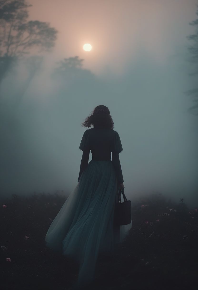 OverallDetail dystopian fashion photography, during twilight, dramatic, moddy, misty environment, low contrast muted color tones, shot on 500 mm anamorphic lens, with an extreme shallow depth of field, creating a dreamy lens flare, atmospheric fog, cinematic masterpiece, neo noir aesthetic, movie still, bloom, 4k uhd, intricate details
