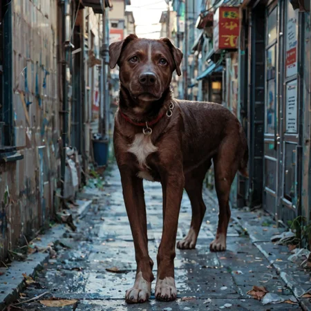 score_9, score_8_up, score_7_up, source_anime, solo, brown dog, C00p3rD0gg0, standing,