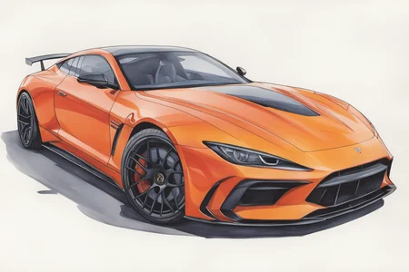 colored marker rendering of a sports car, concept art, sporty, fast, high performance, ((symmetric-design)), crisp lines, sketch, illustration, illustrative, marker drawing, expressive strokes, graphic, sharp, crisp, in-focus, uncropped, high-quality <lora:MercedesAGTGTCoupe:0.8>