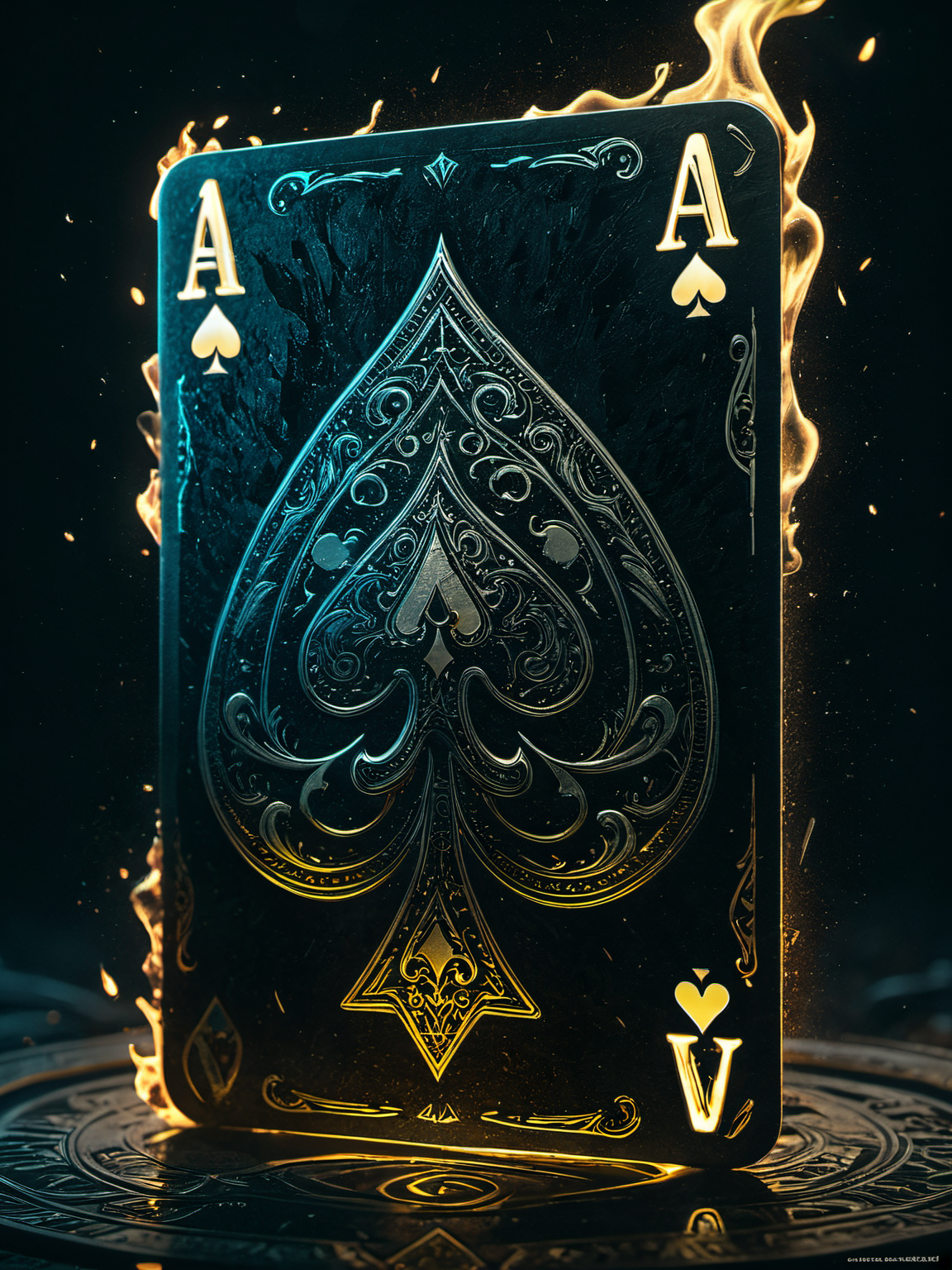 j. h. williams iii style illustration of the Ace of Spades, glow effects, godrays, Hand drawn, render, 8k, octane render, cinema 4d, blender, dark, atmospheric 4k ultra detailed, cinematic, Sharp focus, big depth of field, Masterpiece, colors, 3d octane render, 4k, concept art, trending on artstation, hyperrealistic, Vivid colors, extremely detailed CG unity 8k wallpaper, trending on CGSociety, Intricate, High Detail, dramatic