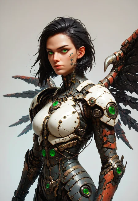 score_9, score_8_up, score_7_up, 
1girl, armor, weapon, wings, solo, shoulder armor, green eyes, pauldrons, black hair, looking at viewer, power armor,
evi@decrepPunk