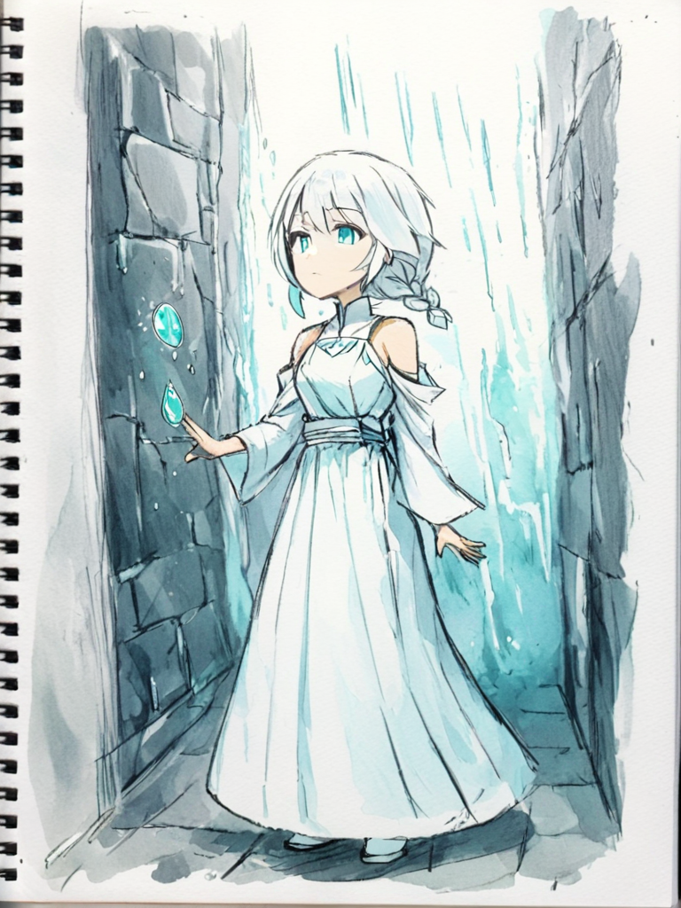 <lora:caogao:1>,sketch,late at night,dark,light rain,dark, 1girl, bare shoulders,cold theme, broken glass, broken wall, aqua theme, white hair, blinking, white dress, closed mouth, constel lation, flat color, braid, blinking, white robe, float, closed mouth, constel lation, flat color, looking up, standing, medium hair, standing, solo,