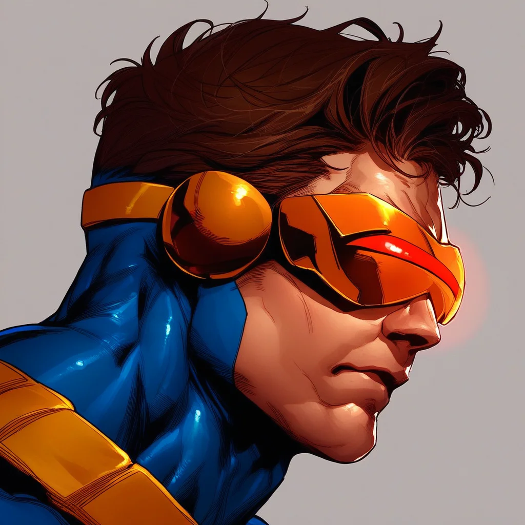 score_9, score_8_up, score_7_up, source_cartoon, solo, 1boy, x_cyclops, brown hair, visor, hero bodysuit, muscular, bara, huge pecs, portrait, face focus, side view,