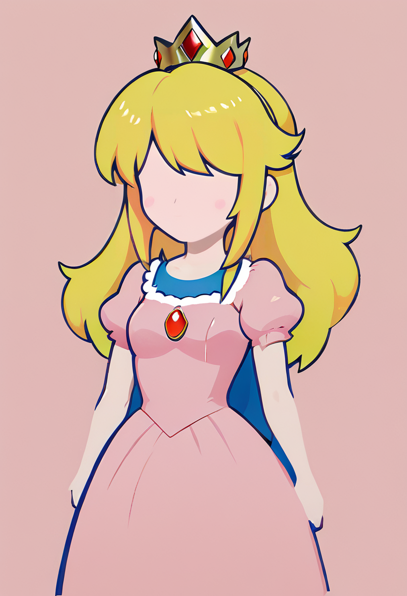 minimal1st, Princess Peach, faceless female, simple background, simple, realistic, extremely detailed <lora:Minimalist_Anime_XL:1>