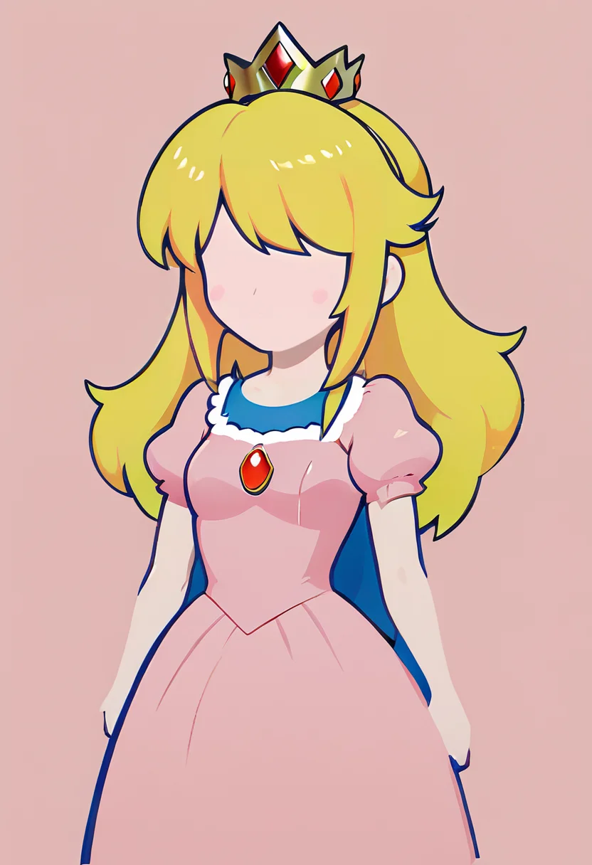minimal1st, Princess Peach, faceless female, simple background, simple, realistic, extremely detailed <lora:Minimalist_Anime_XL:1>