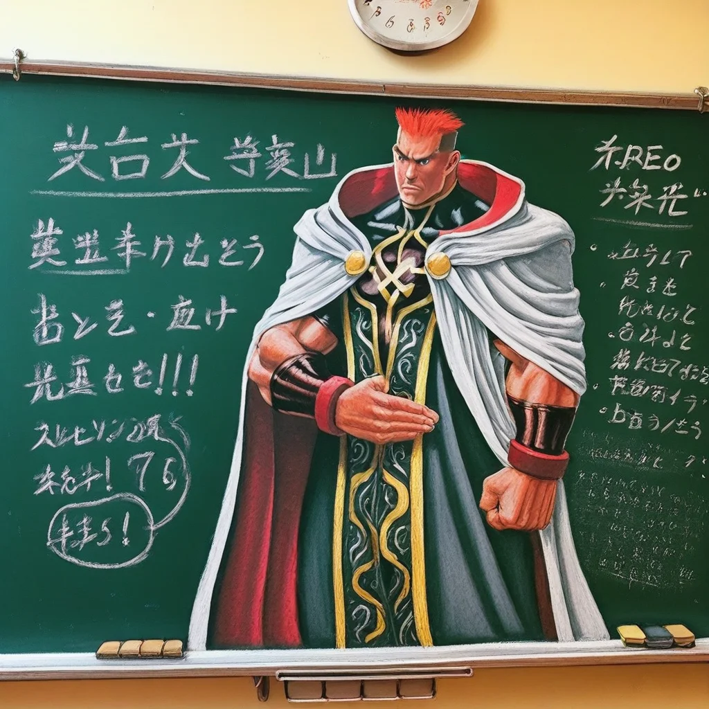 great quality,chalkboard,traditional media,1boy, hero,mantle,street fighter,