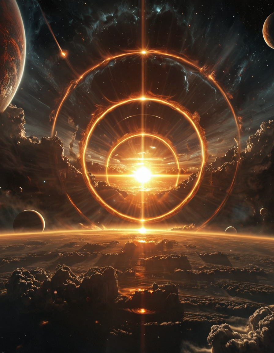 <lora:SW01v1-5xl:1> EFFD02, imagination, epic world, halos of light in the darkness of space, sunset,
