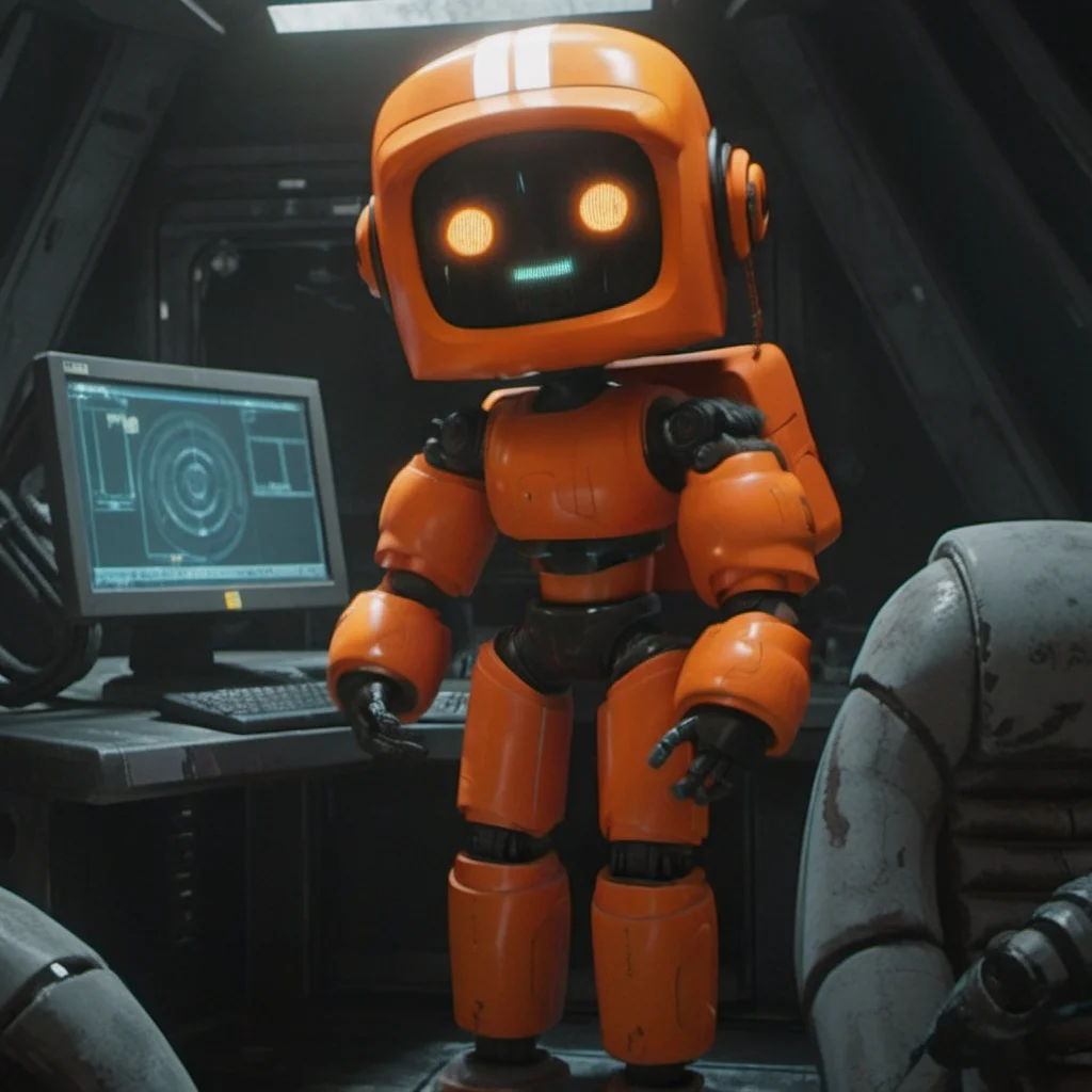 an orange robot, in a spaceship, cyberpunk, highly detailed, photography, ultra sharp, film, professional, 64k <lora:add-detail-xl:1.5> <lora:Orange Robot1024:0.7>