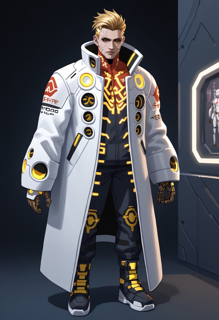 a golden and white porcelain, infinity, cyberpunk, (pmg style, DedMoroz)