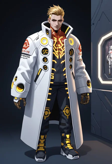 a golden and white porcelain, infinity, cyberpunk, (pmg style, DedMoroz)