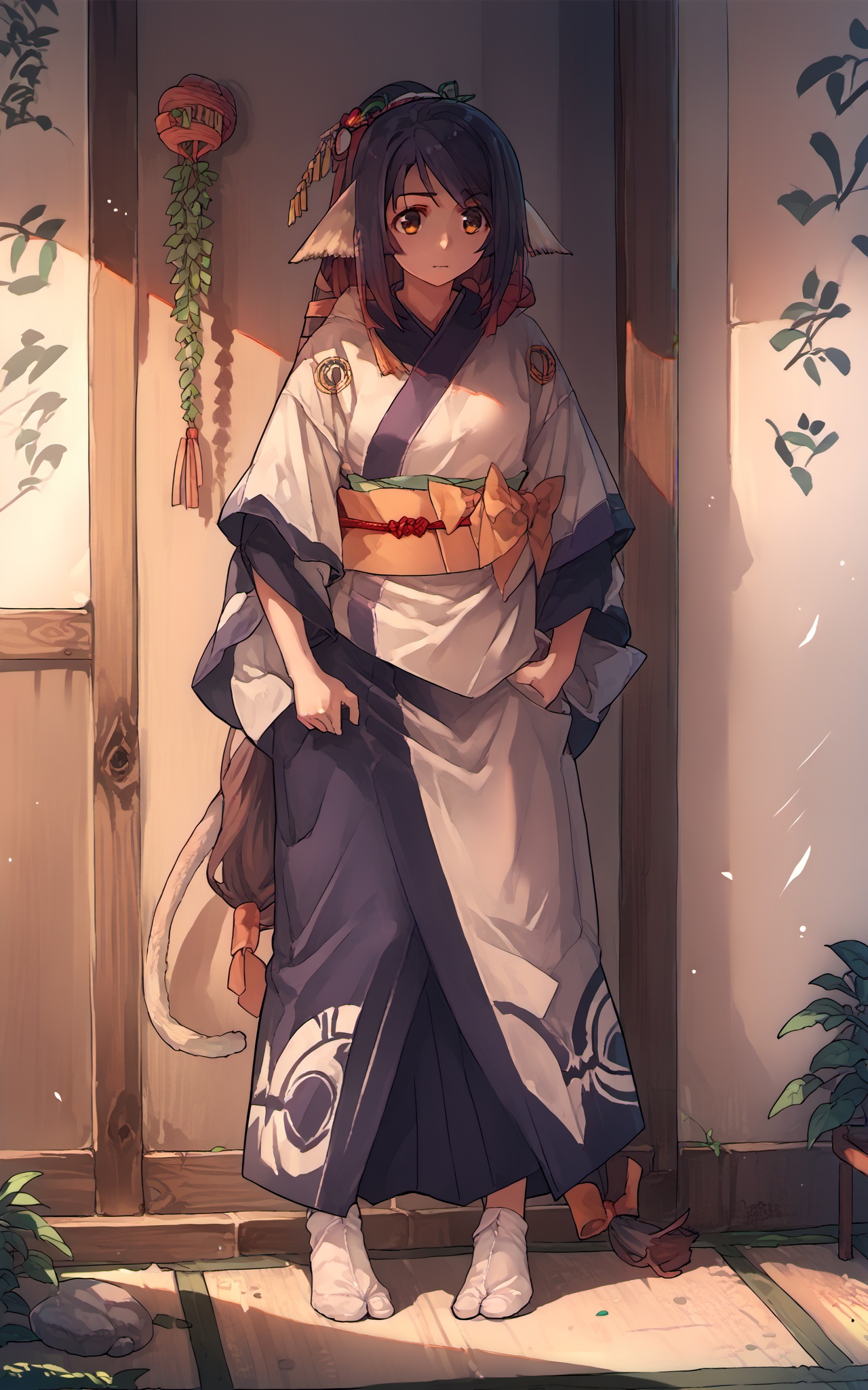 score_9,score_8_up,score_7_up,score_6_up,score_5_up,score_4_up,source_anime,1girl,<lora:kuon_pony:0.8>,kuon \(utawarerumono\),japanese clothes,kimono,long hair,tail,sash,low-tied long hair,<lora:tabi_pony-000015:1>,white socks, tabi,standing,