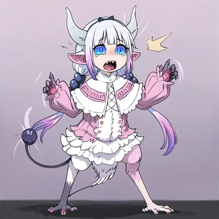 score_9, score_8_up, score_7_up, source_anime, source_furry, realistic, ((bytransform)), ((transformation)), uneven transformation, asymmetrical transformation, mid transformation, dynamic pose, full body, human girl, petite cute, scared, terrified, screaming, crying, Kanna_Kamui to yinglet transformation, blue_eyes, slit_pupils, pink_hair, low_twintails, long_hair, blunt_bangs, gradient_hair, flat_chest, dragon_horns, tail, hair_beads, black_hairband, hair_bow, black_bow, hybrid human yinglet feet, [digitigrade legs], hybrid human yinglet hands, looking at self in shock, shocked expression, scared expression, scared body language, (Kanna_Kamui transforming into a yinglet), multibreast, covered multibreast, 4breast, torn clothing, oversized clothing, clothes falling off, frilled_dress, pink_dress, frilled_capelet, fur-trimmed_capelet, white_capelet, white_thighhighs, puffy_long_sleeves, pink_sleeves, 1girl, solo, (hybrid colored fur:0.5), monster girl, realistic, (tail), (cutie, young, soft features:1.1), long ears, small body, diminutive, short body, petite cute, nubile 18yo girl, Expressiveh, snout, pained expression, wincing face