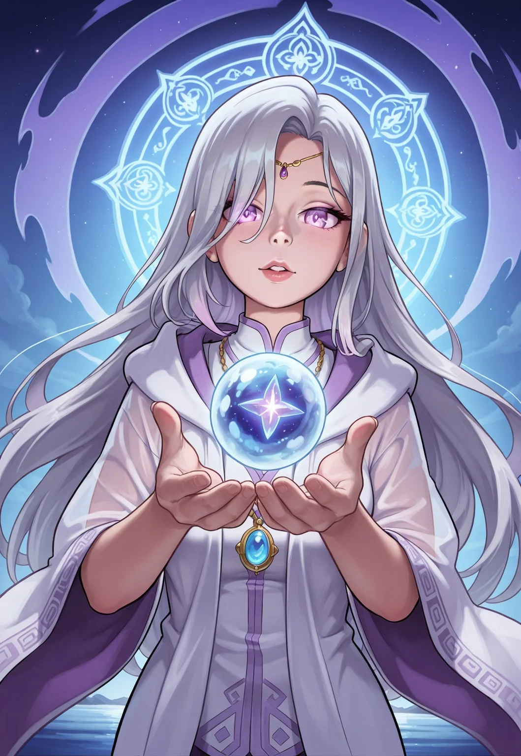 score_9, score_8_up, score_7_up, 1girl, solo, ethereal spirit, flowing translucent robes with shimmering celestial patterns, ancient lantern with a glowing orb and intricate engravings, long wavy silver hair adorned with moonstone pendants, realistic, cinematic angle, cinematic lighting, graceful body, serene face, glowing violet eyes, levitating pose
BREAK
floating above a tranquil moonlit lake
BREAK
source_fantasy_art, rating_explicit, expressive, full body, elegant pose
BREAK
detailed beautiful background, serene moonlit lake with calm waters and reflecting moonlight, ancient stone bridge and weeping willows, distant mountains with a soft glow, mystical atmosphere with a sense of peace and tranquility
<lora:Expressive_H:0.6>Expressiveh, (SimplepositiveXLv1:1.3), (upper body, full clothed:1.85) ((masterpiece)) (ultra realistic, 32k, masterpiece:1.2), (high detailed skin:1.1), (high quality:1.1) (((full clothed))) <lora:DandonFuga_Style_v.2_-_Pony:0.8>
<lora:add-detail-xl:1>
<lora:Dynamic Poses:1>