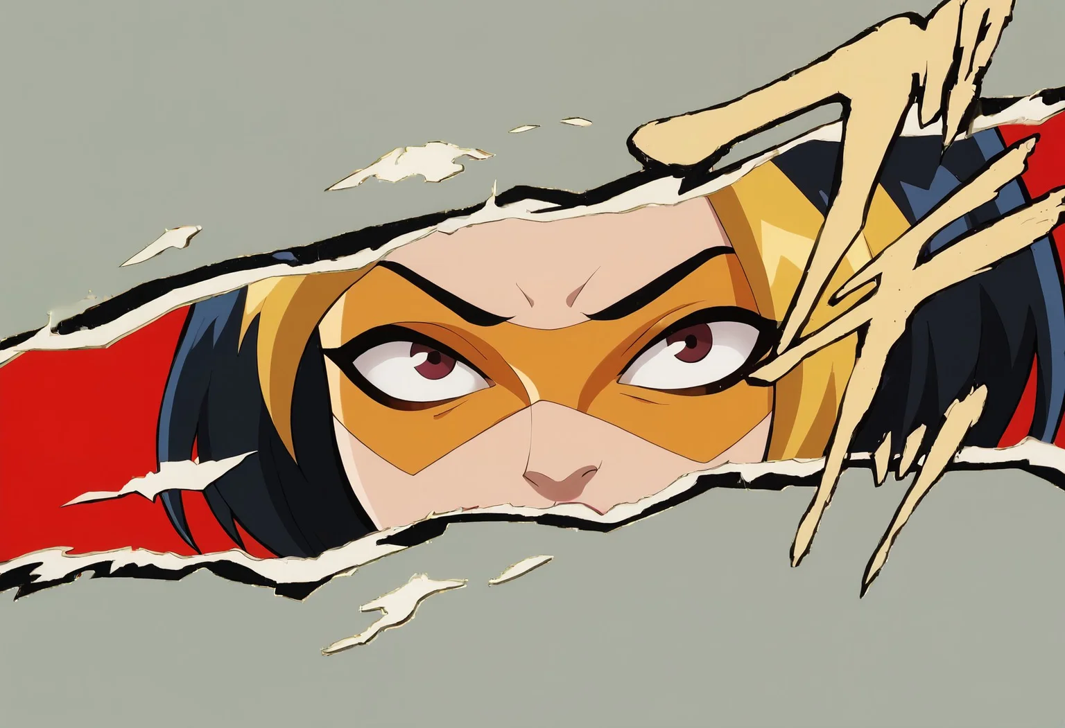 score_9, score_8_up, score_7_up, score_6_up BREAK, g0g1-dh, 1girl, solo, short hair, black hair, gold hair, multicolored hair, choker, domino mask, makeup, lipstick, gloves,black dress,incrspersonacutinxl, close-up, simple background <lora:Golden_Glider_Kite_Man_r1:0.7> <lora:PersonaCutIn_XLPD_V2:1>