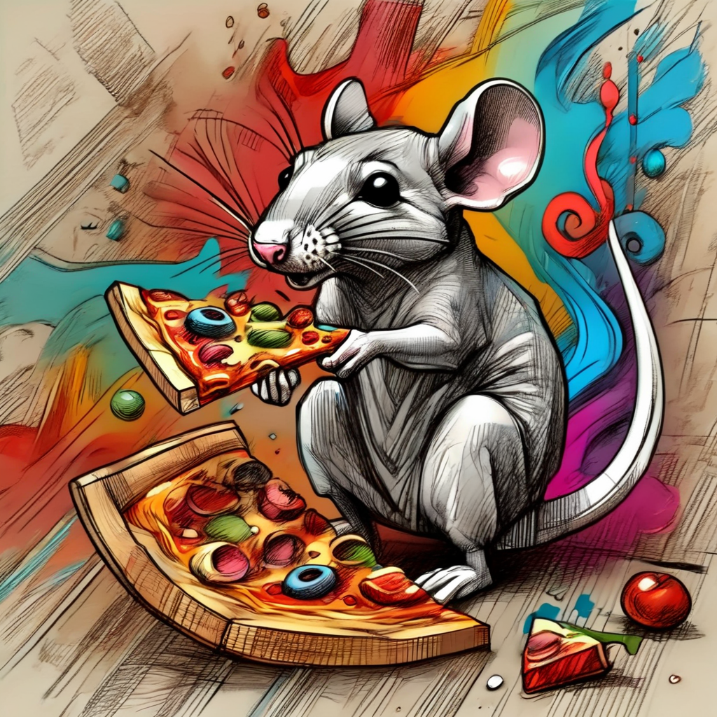 vextria sketch rat eating pizza, colorful, very detailed <lora:vextria:1>