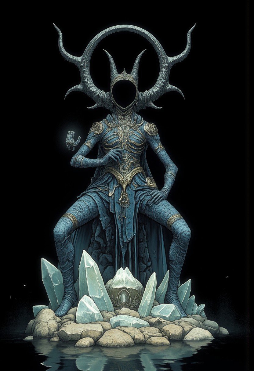 Standing in a hyper stanced extended action pose
A blind oracle mermaid resting on crystal-encrusted rocks by the shore. Her scales shift colors with each prophecy she speaks, and ancient runes float in the water around her. Her white eyes reflect visions of possible futures
Set against a solid dark black color background to emphasize its unsettling unnatural form that emphasizes its silhouette. The medium is not a traditional painting or illustrative medium like watercolor or ink but rather a digital 3D rendering.
MikeFranchinastyle, d4artstyle, d4concept, , bbstyle,, horror theme,, zbrush, ZBClay model of a gray sculpture, 1990's, 1990's style