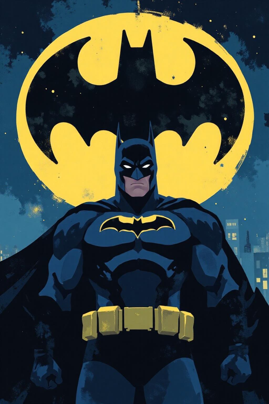 i11ustmin Illustration of Batman shouting angrily. Background is the bat signal on a dark night sky. <lora:minimalist_flat_nocap_nbm:1.0> <lora:Flux-Sch-SingleBlocks-BF16:1.0><lora:797953264013322040:0>