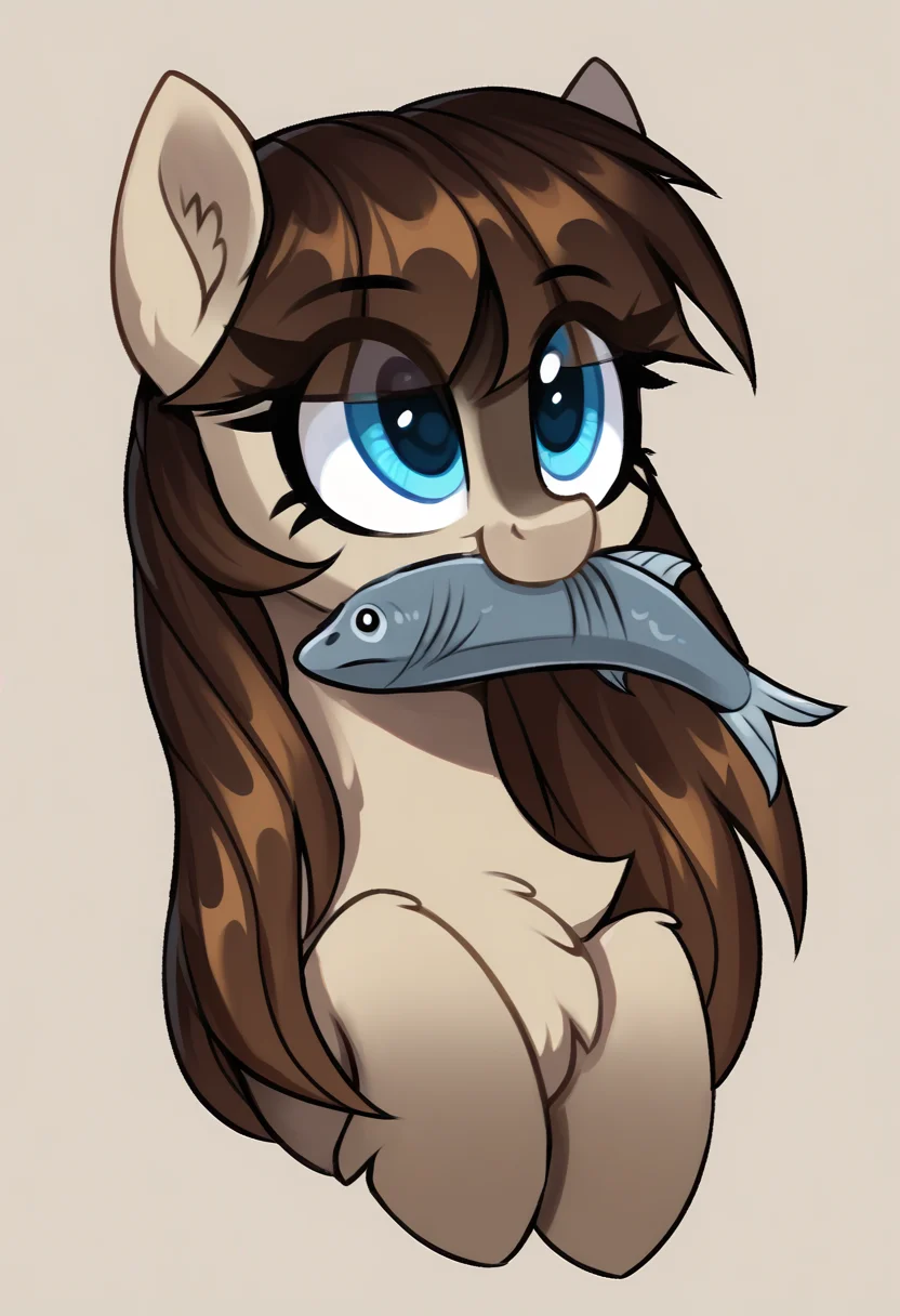 score_9, score_8_up, score_7_up, score_6_up, score_5_up, score_4_up, rating_safe, oc:frosty flakes, earth pony, female, fish, mare, pony, solo, chest fluff, cute, food, meat, mouth hold, oc, simple background, transparent background, looking up, ponies eating meat, ear fluff, oc only, eye clipping through hair, ocbetes, yakutian horse, detailed, beautiful, <lora:Snow_Ponies-000008:1>