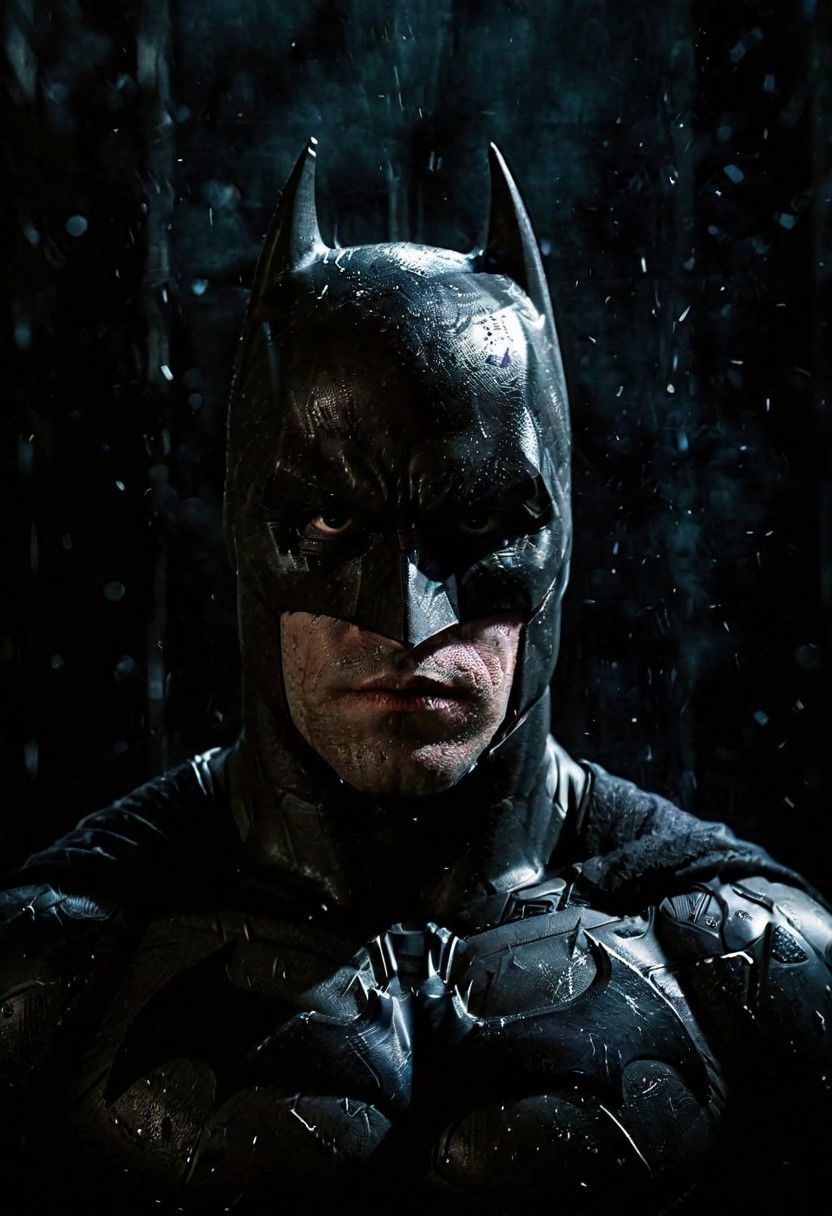 dark portrait photo of batman the dark knight, front view, 35mm cinematic , film, bokeh, professional, 4k, highly detailed