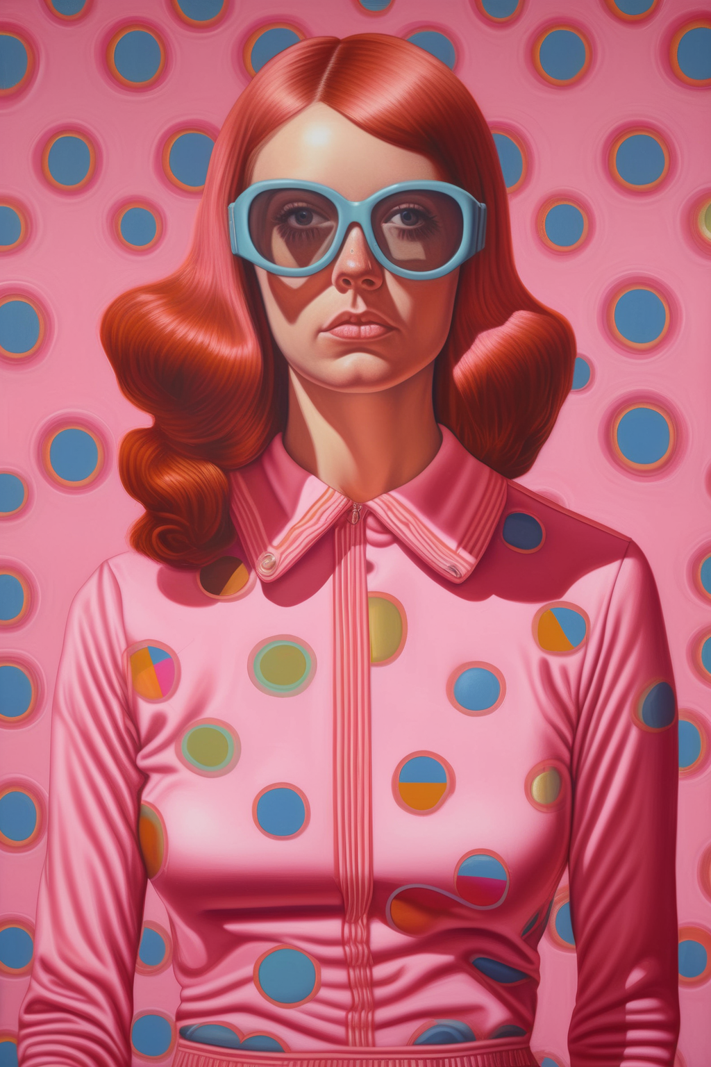 <lora:Alex Gross Style:1>Alex Gross Style - alex gross painting of a pink straight haired woman wearing a retro 70s romper